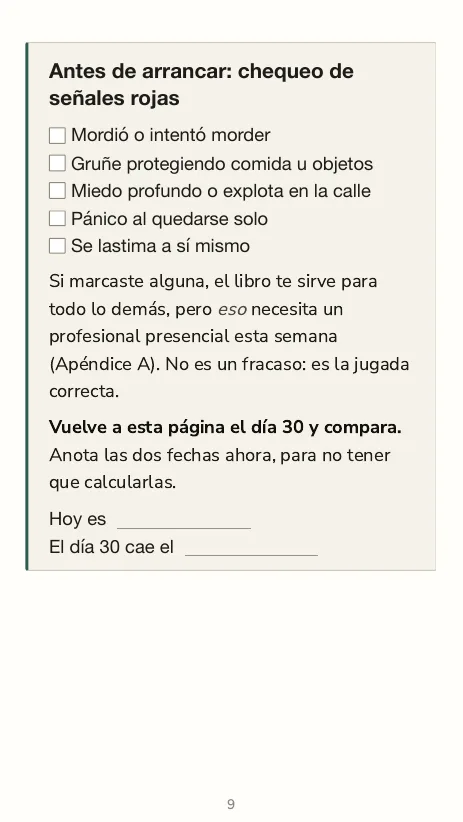 La página del chequeo de señales rojas: cuándo este libro no alcanza
