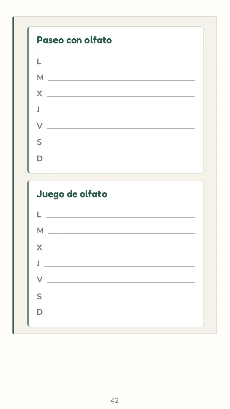 Los registros semanales de paseo con olfato y juego de olfato